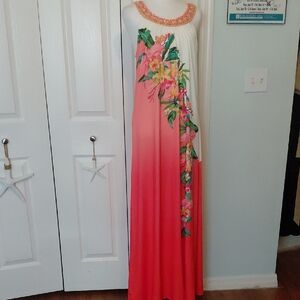Boston Proper Coral Floral Maxi Dress